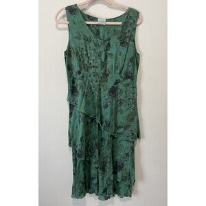 Click by Color Me Cotton Layered Green Floral Cupro Rayon Midi Dress SZ M Tiered